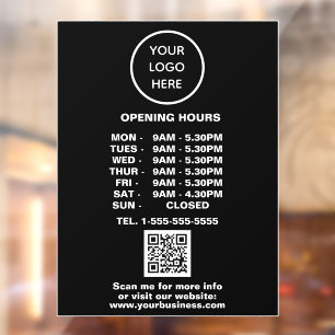 Opening times Black Business Logo QR Code Window Cling