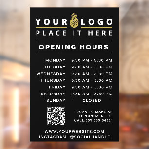 Opening Times  Business Logo Hours QR Code Black Window Cling