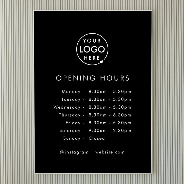 Opening Times | Business Logo Opening Hours Black Poster (Creator Uploaded)