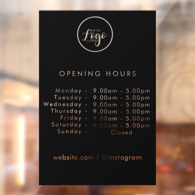 Opening Times | Business Logo Opening Hours Black  Window Cling (Sheet 2)