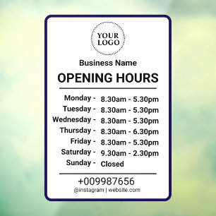 Opening Times Business Logo Opening Hours Black Window Cling
