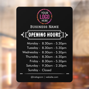 Opening Times   Business Logo Opening Hours Black  Window Cling