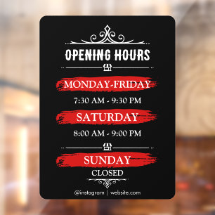 Opening Times   Business Logo Opening Hours Black  Window Cling