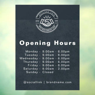 Opening Times - Business Logo Opening Hours Black Window Cling