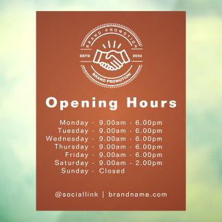 Opening Times Business Logo Opening Hours  Window Cling