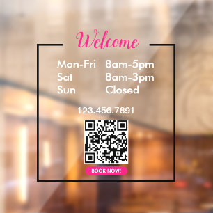 Opening Times Business Opening Hours Welcome Pink Window Cling