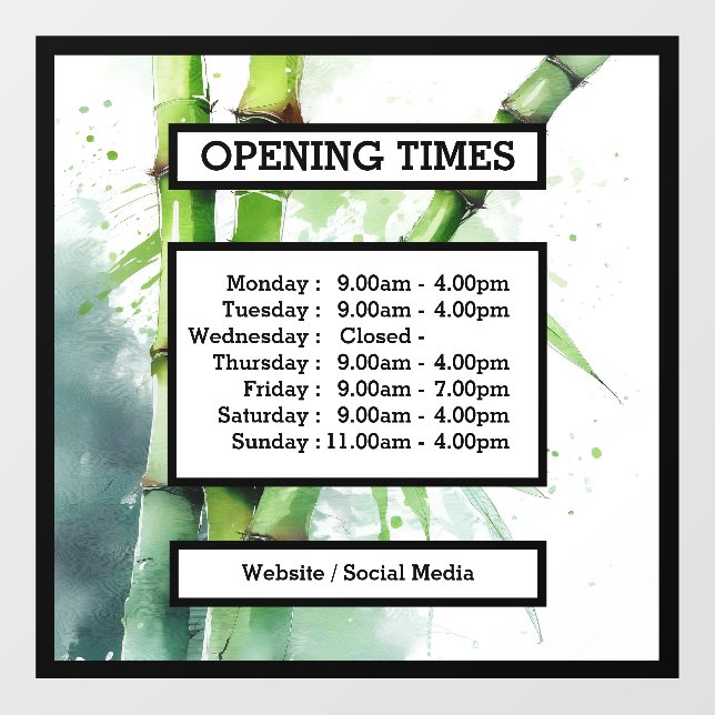 Opening Times business window - door display  Cling (Sheet)