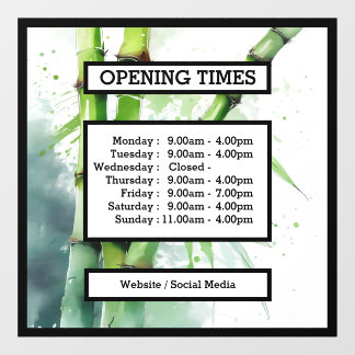 Opening Times business window - door display Window Cling