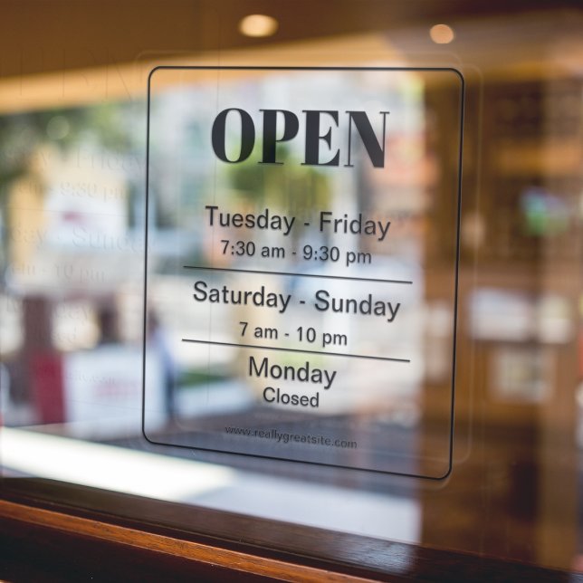 Opening Times l Black Transparent Business hours Window Cling (Creator Uploaded)