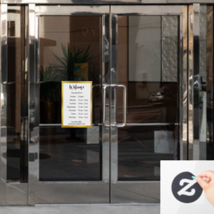 Opening Times White & Gold Business Hours Welcome Window Cling