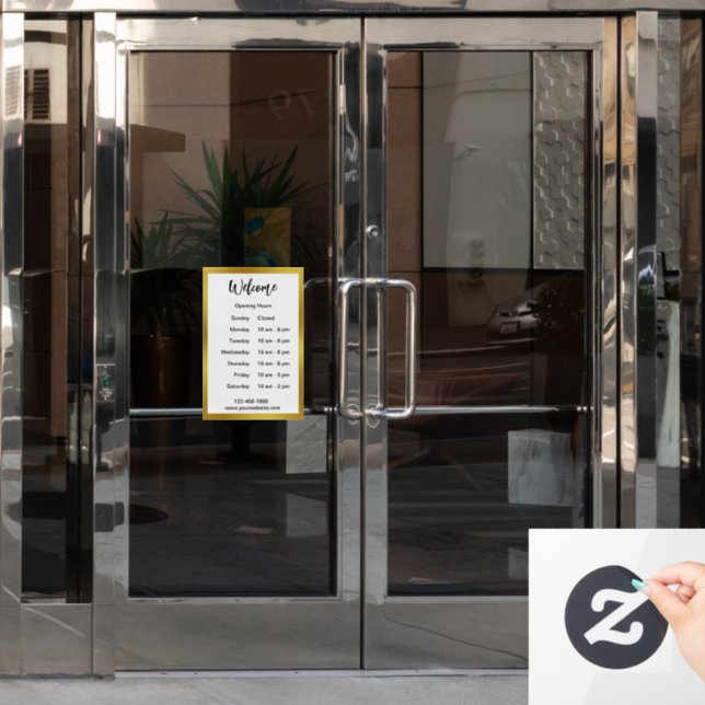 Opening Times White & Gold Business Hours Welcome Window Cling (Office Door)