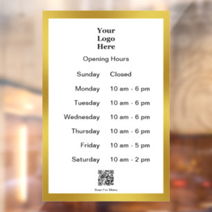 Opening Times White Gold Business Logo QR Code Window Cling