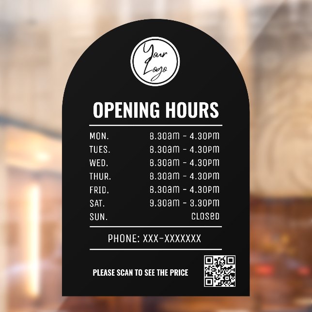 Opening Times With Qr Code And Black Arch Window Cling (Sheet 2)