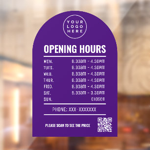 Opening Times With Qr Code Logo Purple Arch Window Cling