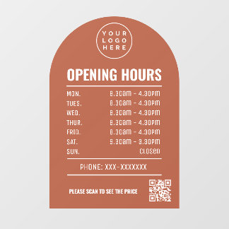 Opening Times With Qr Code Logo Terracotta Arch Window Cling
