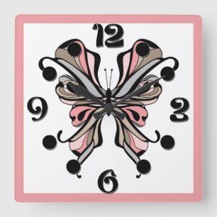Openwork butterfly square wall clock