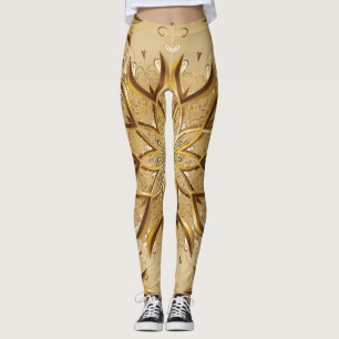 Openwork golden, oriental sketch texture. leggings