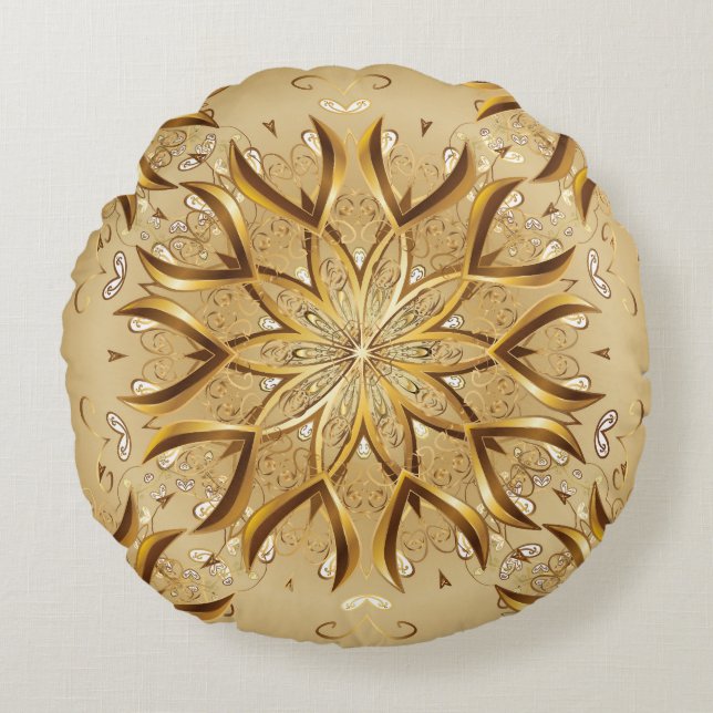 Openwork golden, oriental sketch texture. round pillow (Front)