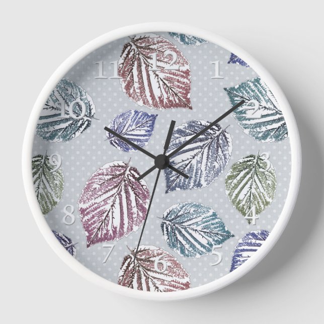 Openwork leaves on a light grey background  clock (Front)