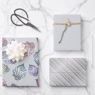 Openwork leaves on a light grey background  wrapping paper sheet