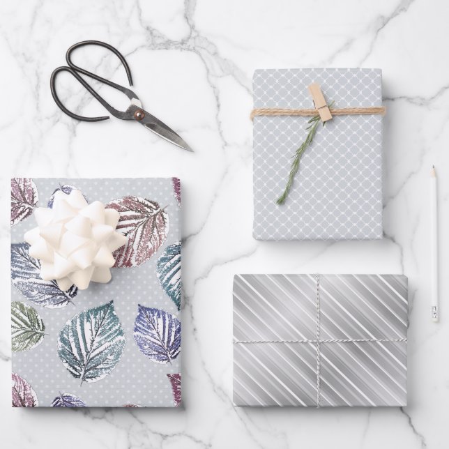 Openwork leaves on a light grey background  wrapping paper sheet (Front)