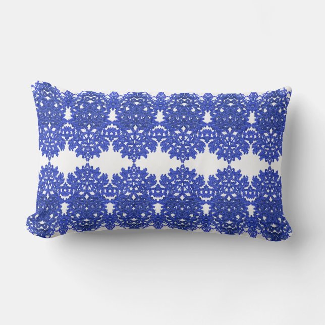 Openwork pattern in the style blue-chinoiserie lumbar pillow (Front)