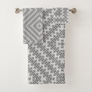 Openwork squares art deco retro black white bath towel set