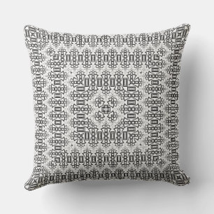 Openwork squares art deco retro black white throw pillow