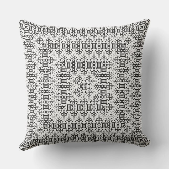 Openwork squares art deco retro black white throw pillow (Back)