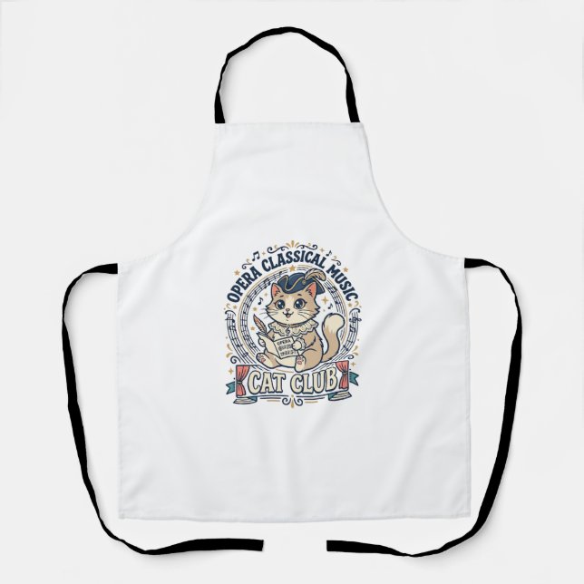 Opera Classical Music Cat Cute Cat T-Shirt Design  Apron (Front)