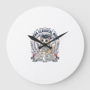 Opera Classical Music Cat Cute Cat T-Shirt Design  Large Clock