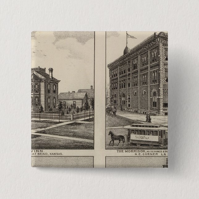Opera House and Residences in Kansas 2 Inch Square Button (Front)