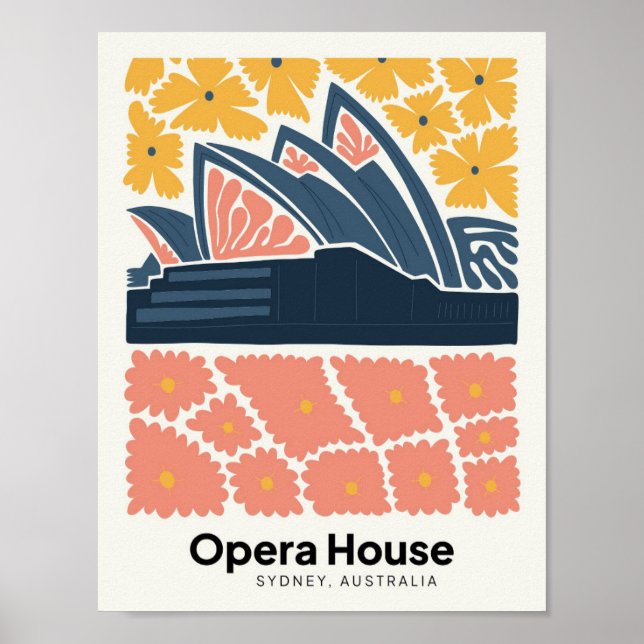 Opera House Sydney Australia travel floral Art Poster (Front)