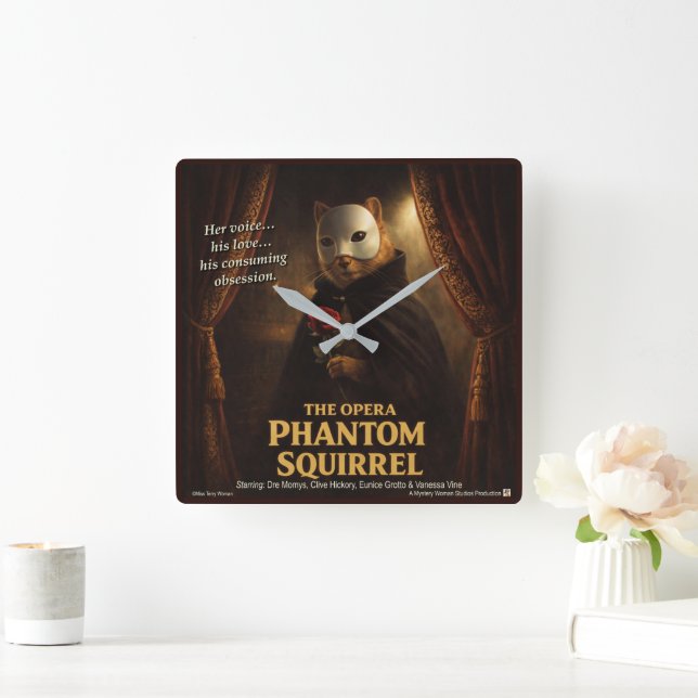 Opera Phantom Squirrel Parody Square Wall Clock (Home)
