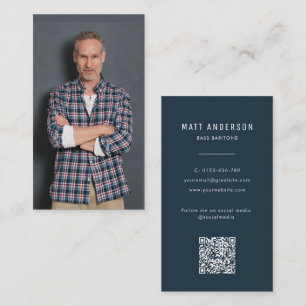 Opera Singer Modern Photo QR Code Navy Blue Business Card