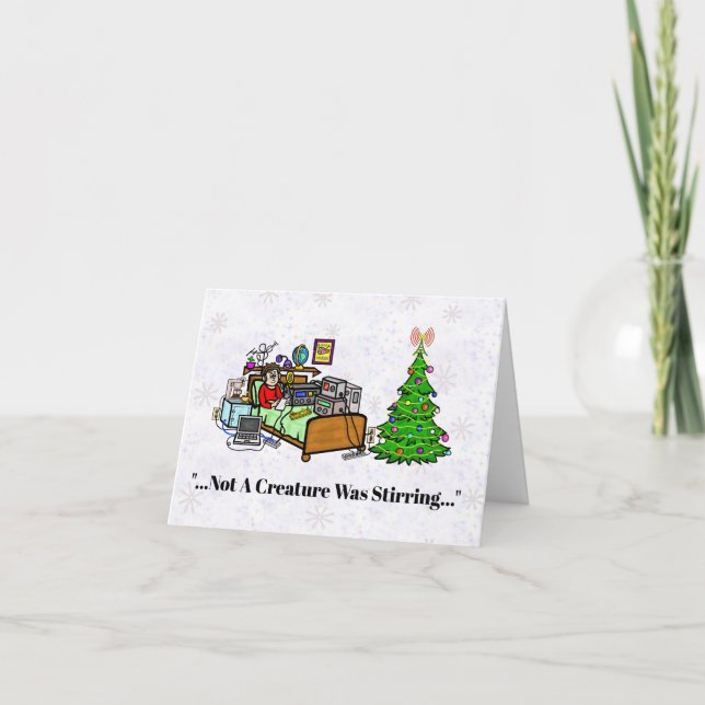 Opérateur Radio Amateur au Lit Carte de Noël (Devant)
