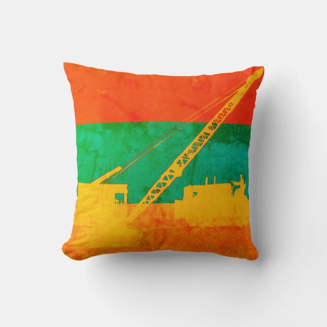 Operating Engineer Colourful Crane Bulldozer Throw Pillow (Front)