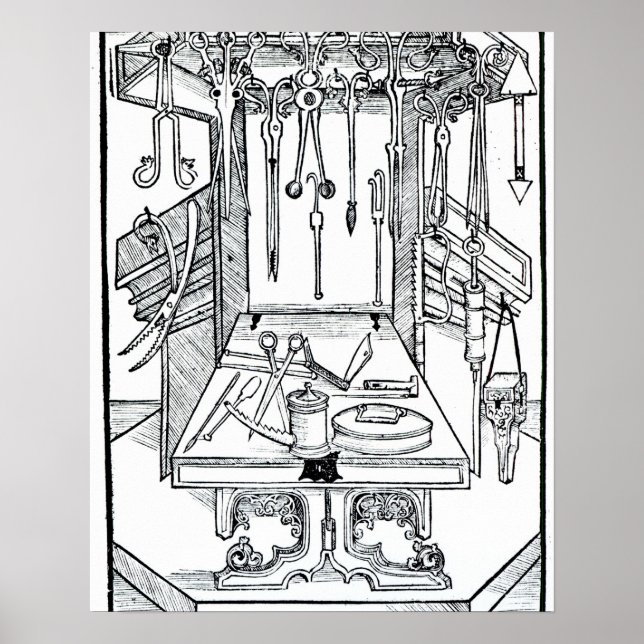 Operating table and surgical instruments, from 'Da Poster (Front)