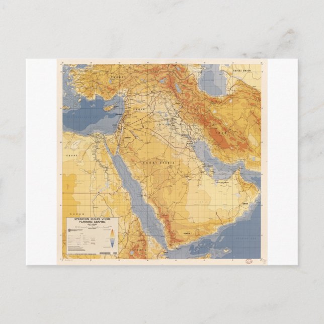 Operation Desert Storm Planning Map (1991) Postcard (Front)