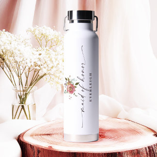 Ophelia Chic Dusty Pink Floral Maid of Honour Water Bottle