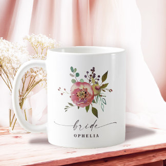 Ophelia Cottagecore Dusty Pink Floral Bride Coffee Mug