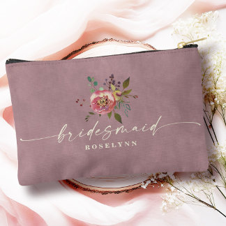 Ophelia Cottagecore Dusty Pink Floral Bridesmaid Accessory Pouch