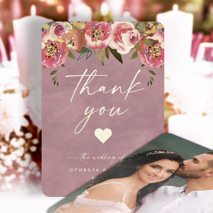 Ophelia Cottagecore Dusty Pink Wedding Photo  Thank You Card