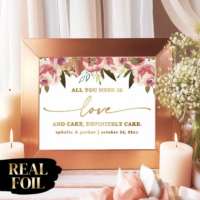 Ophelia Elegant Real Foil All You Need is Love Foil Prints (Say "I DO" to Romantic Watercolor Florals and a Cottagecore Vibe with the Ophelia Wedding Suite.)