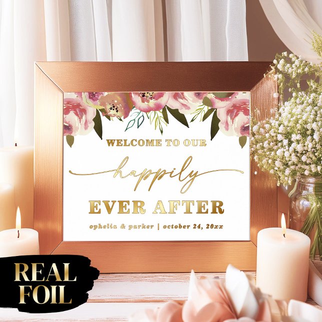 Ophelia Elegant Real Foil Happily Ever After Foil Prints (Say "I DO" to Romantic Watercolor Florals and a Cottagecore Vibe with the Ophelia Wedding Suite.)