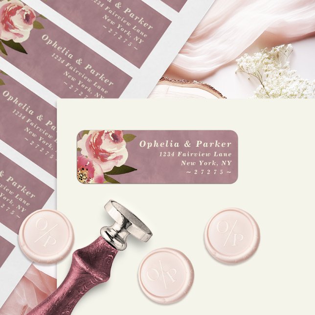 Ophelia Floral Dusty Pink Wedding Return Address (Say "I DO" to Romantic Watercolor Florals and a Cottagecore Vibe with the Ophelia Wedding Suite.)