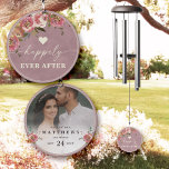 Ophelia • Floral Happily Ever After Wedding Photo Wind Chime<br><div class="desc">Celebrate your love story with these Personalized Newlywed Wind Chimes from the Ophelia Wedding Suite. Featuring a beautiful blush mauve floral design with the phrase "Happily Ever After" on the front, and a customizable photo and wedding details on the back, these wind chimes make a perfect keepsake for newlyweds. Ideal...</div>