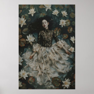 Ophelia in Lily Pads, Dark Academia Cottagecore Poster