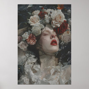 Ophelia Submerged Art Print, Dark Cottagecore Poster