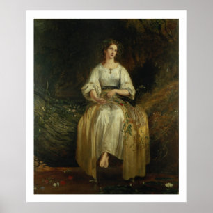 Ophelia weaving her garlands, 1842 (oil on panel) poster